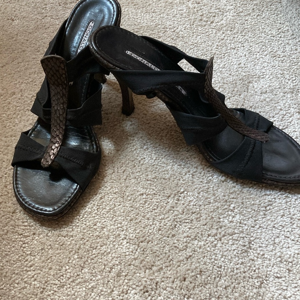 Donald J. Pliner Black and Brown Sandals with Crisscross Straps
